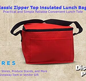 DISCOUNT PROMOS 10 Zipper Top Insulated Lunch Bags Set - Non Woven, Vibrant, Black Strap - Red