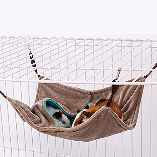 Small Animal Hammocks Plush Hideout Pet Cage Hammock for Ferret Hamster Guinea Pig Chinchilla Flying Squirrel Hanging Bed (Khaki)