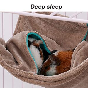 Small Animal Hammocks Plush Hideout Pet Cage Hammock for Ferret Hamster Guinea Pig Chinchilla Flying Squirrel Hanging Bed (Khaki)