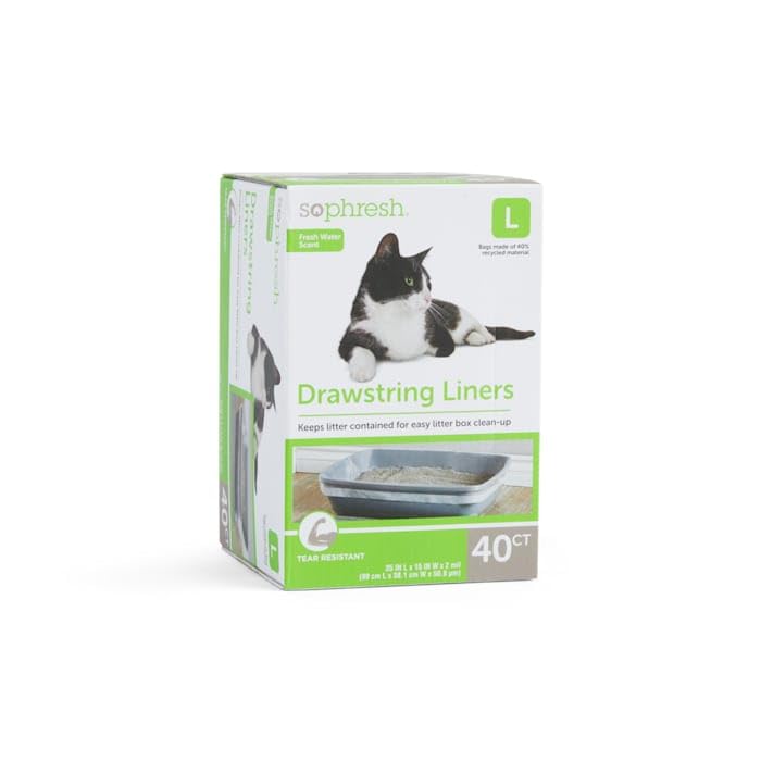 So Phresh Drawstring Liners with Fresh Water Scent Cat Litter Box, 35" L X 15" W, Count of 40