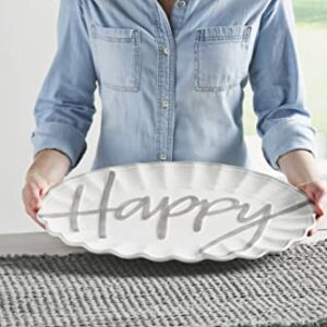 Mud Pie, White, 14 1/4" x 19" Happy Serving Platter