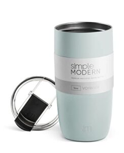 simple modern travel coffee mug tumbler with flip lid | reusable insulated stainless steel cold brew iced coffee cup thermos | gifts for women men him her | voyager collection | 16oz | sea glass sage