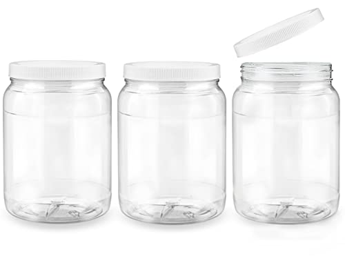 ljdeals 1/2 Gallon 64 oz Clear Plastic Jars with Lids, Large Jars, Wide Mouth Storage Containers, Pack of 3, BPA Free, Food Safe, made in USA