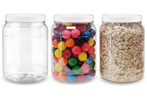ljdeals 1/2 gallon 64 oz clear plastic jars with lids, large jars, wide mouth storage containers, pack of 3, bpa free, food safe, made in usa