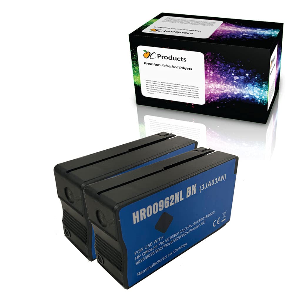 OCProducts Remanufactured Ink Cartridge for HP 962XL Black Ink Cartridge 2 Pack for OfficeJet Pro 9010 9012 9013 9014 9015 9016 9018 9019 9020 9022 9023 9025 9026 9028