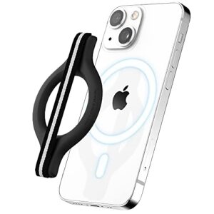 sinjimoru magnetic wool-band phone grip holder for apple magsafe case, detachable phone grip strap holder for magsafe compatible with iphone 15 14 13 12 series. m-mini grip black white