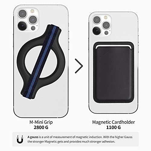 Sinjimoru Magnetic Wool-Band Phone Grip Holder for Apple MagSafe Case, Detachable Phone Grip Strap Holder for MagSafe Compatible with iPhone 15 14 13 12 Series. M-Mini Grip Black White