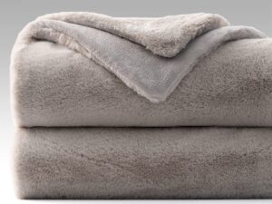 mellowdy faux rabbit fur throw blanket (light grey, 50x60) - plush, luxury, silky, fluffy throw for couch, sofa, bed, loveseat, home décor