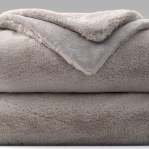 Mellowdy Faux Rabbit Fur Throw Blanket (Light Grey, 50x60) - Plush, Luxury, Silky, Fluffy Throw for Couch, Sofa, Bed, Loveseat, Home Décor