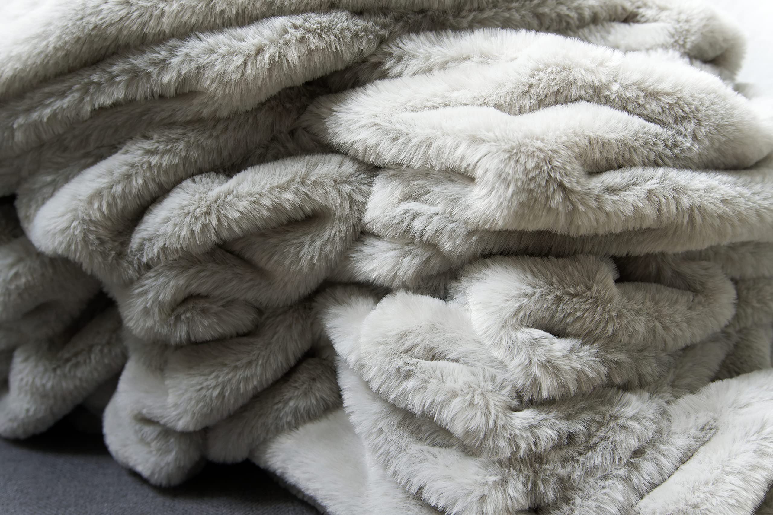 Mellowdy Faux Rabbit Fur Throw Blanket (Light Grey, 50x60) - Plush, Luxury, Silky, Fluffy Throw for Couch, Sofa, Bed, Loveseat, Home Décor