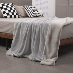 Mellowdy Faux Rabbit Fur Throw Blanket (Light Grey, 50x60) - Plush, Luxury, Silky, Fluffy Throw for Couch, Sofa, Bed, Loveseat, Home Décor