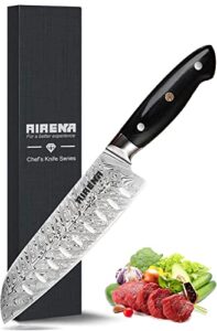 airena santoku knife - 7" japanese style kitchen knife - x50crmov15 german steel blade & full tang ergonomic pakkawood handle - best value ultra sharp cooking chef knife giftbox