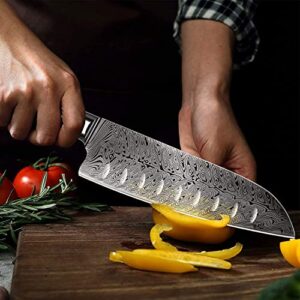 AIRENA Santoku Knife - 7" Japanese Style Kitchen Knife - X50CrMov15 German Steel Blade & Full Tang Ergonomic Pakkawood Handle - Best Value Ultra Sharp Cooking Chef Knife Giftbox