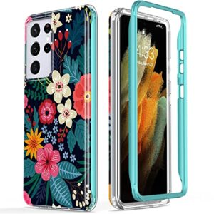 esdot for samsung galaxy s21 ultra case,military grade passing 21ft drop test,rugged cover with fashionable designs for women girls,protective phone case for galaxy s21 ultra 6.8" blooming flowers