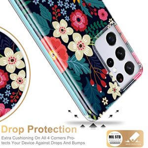 Esdot for Samsung Galaxy S21 Ultra Case,Military Grade Passing 21ft Drop Test,Rugged Cover with Fashionable Designs for Women Girls,Protective Phone Case for Galaxy S21 Ultra 6.8" Blooming Flowers