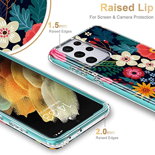 Esdot for Samsung Galaxy S21 Ultra Case,Military Grade Passing 21ft Drop Test,Rugged Cover with Fashionable Designs for Women Girls,Protective Phone Case for Galaxy S21 Ultra 6.8" Blooming Flowers