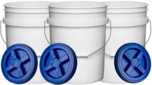 house naturals 5 gallon plastic bucket pail food grade bpa free with blue air tight screw on lid(pack of 3) made in usa pails