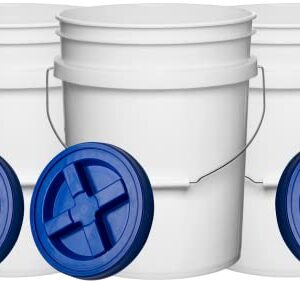 House Naturals 5 Gallon Plastic Bucket Pail Food Grade BPA Free with Blue Air Tight Screw on Lid(Pack of 3) Made in USA pails