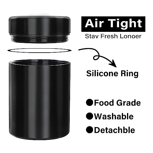 Honeypuff Smell Proof Jar, Aluminum Airtight Stash Storage Container with Rubber Ring Keep Goods Fresh, Black 65ML