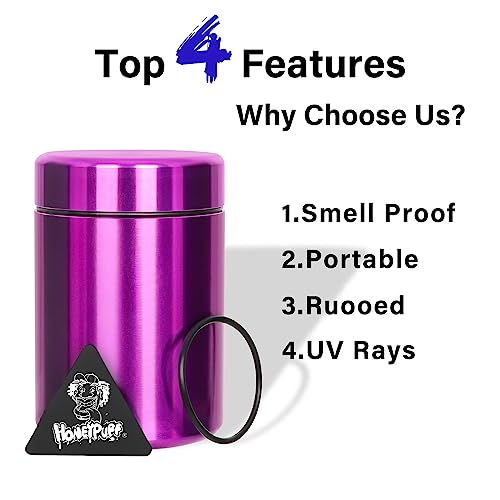 Honeypuff Smell Proof Jar, Aluminum Airtight Stash Storage Container with Rubber Ring Keep Goods Fresh, Black 65ML