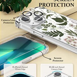 Cutebe [4 in 1 Phone Case for iPhone 13 Case/iPhone 14 Case 6.1 Inch, Cute Crystal Cover with Screen Protector + Camera Lens Protector+Rotatable Ring Stand Holder for Women