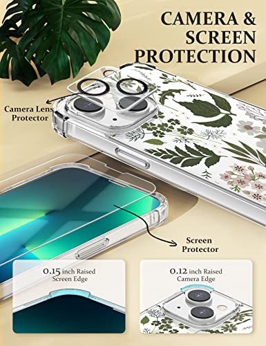 Cutebe [4 in 1 Phone Case for iPhone 13 Case/iPhone 14 Case 6.1 Inch, Cute Crystal Cover with Screen Protector + Camera Lens Protector+Rotatable Ring Stand Holder for Women