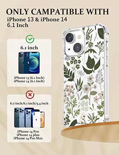 Cutebe [4 in 1 Phone Case for iPhone 13 Case/iPhone 14 Case 6.1 Inch, Cute Crystal Cover with Screen Protector + Camera Lens Protector+Rotatable Ring Stand Holder for Women