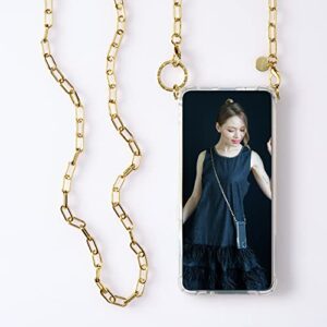 phonecklace iphone 13mini crossbody phone case with adjustible chain strap -shockproof cellphone cover with metal component for safe. detachable 14k gold plated chain strap(clip chain)