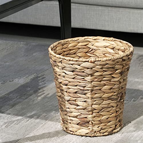 Casaphoria Round Water Hyacinth Garbage Baskets for Storage Natural Woven Hyacinth Laundry Rubbish Basket Durable Circular Waste Baskets Home Beautiful Decoration Storageworks Recycling Bin