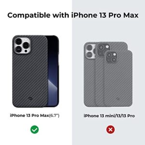 pitaka Magnetic Case Compatible with iPhone 13 Pro Max-6.7 Inch [MagEZ Case 2] 100% Aramid Fiber Slim Fit Phone Cover, 3D Grip Touch -Black/Grey（Twill）