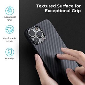 pitaka Magnetic Case Compatible with iPhone 13 Pro Max-6.7 Inch [MagEZ Case 2] 100% Aramid Fiber Slim Fit Phone Cover, 3D Grip Touch -Black/Grey（Twill）
