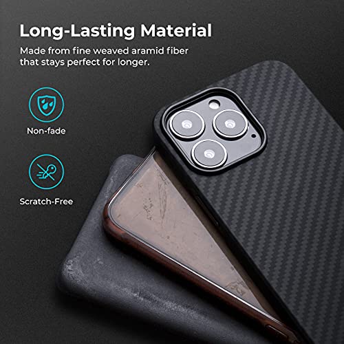 pitaka Magnetic Case Compatible with iPhone 13 Pro Max-6.7 Inch [MagEZ Case 2] 100% Aramid Fiber Slim Fit Phone Cover, 3D Grip Touch -Black/Grey（Twill）