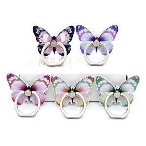 ralcosuss cute butterfly phone ring finger holders, cell phone ring stands mount smartphone kickstand for desk 360 degree rotation(5packs)