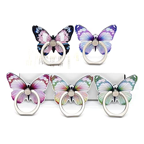 Ralcosuss Cute Butterfly Phone Ring Finger Holders, Cell Phone Ring Stands Mount Smartphone Kickstand for Desk 360 Degree Rotation(5Packs)