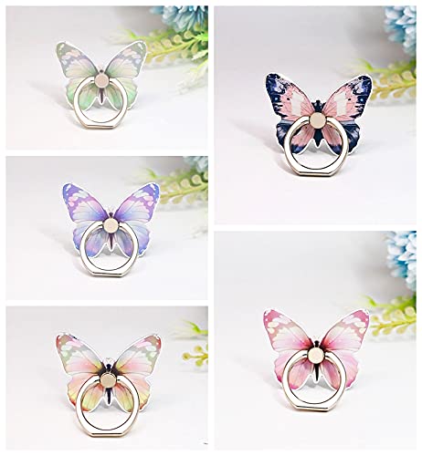 Ralcosuss Cute Butterfly Phone Ring Finger Holders, Cell Phone Ring Stands Mount Smartphone Kickstand for Desk 360 Degree Rotation(5Packs)