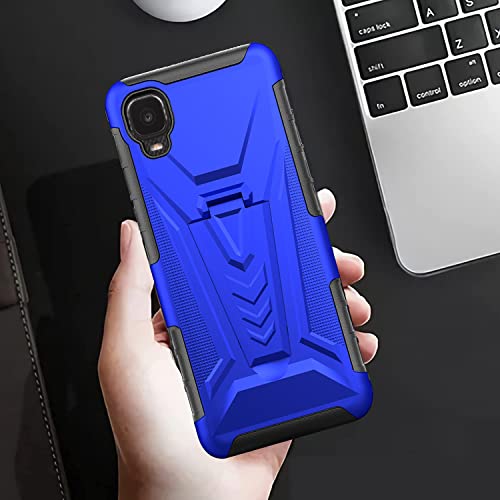 for Alcatel TCL A3/TCL A30 Case, with Tempered Glass Screen Protector Heavy Duty Protection Technology Built-in Kickstand Rugged Shockproof Protective Phone Case for Alcatel TCL A3 A509DL, (Blue)