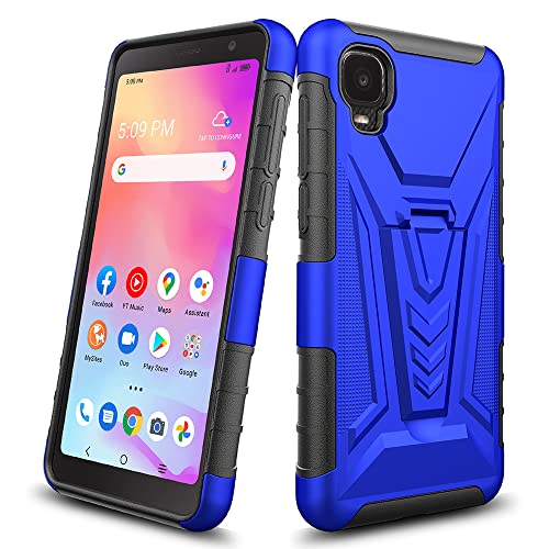 for Alcatel TCL A3/TCL A30 Case, with Tempered Glass Screen Protector Heavy Duty Protection Technology Built-in Kickstand Rugged Shockproof Protective Phone Case for Alcatel TCL A3 A509DL, (Blue)