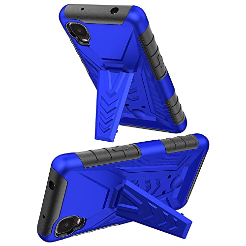 for Alcatel TCL A3/TCL A30 Case, with Tempered Glass Screen Protector Heavy Duty Protection Technology Built-in Kickstand Rugged Shockproof Protective Phone Case for Alcatel TCL A3 A509DL, (Blue)