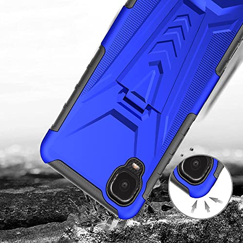 for Alcatel TCL A3/TCL A30 Case, with Tempered Glass Screen Protector Heavy Duty Protection Technology Built-in Kickstand Rugged Shockproof Protective Phone Case for Alcatel TCL A3 A509DL, (Blue)