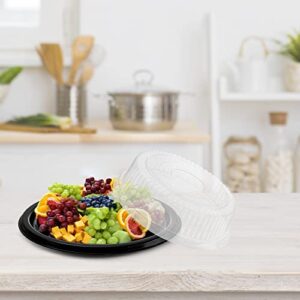 Frcctre 12 Pack Plastic Serving Tray with Lid, 12" Plastic Disposable Food Serving Platters with Clear Dome Lids, Stackable Round Trays for Party, Takeout Food, Catering, Picnic