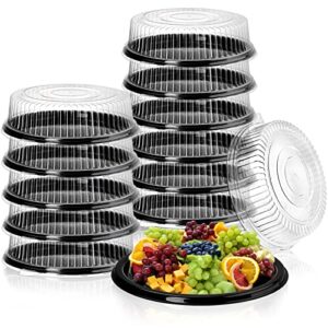 frcctre 12 pack plastic serving tray with lid, 12" plastic disposable food serving platters with clear dome lids, stackable round trays for party, takeout food, catering, picnic