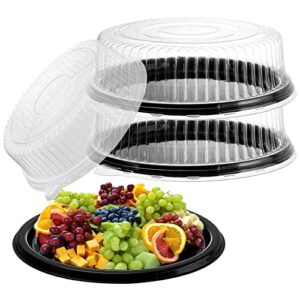 Frcctre 12 Pack Plastic Serving Tray with Lid, 12" Plastic Disposable Food Serving Platters with Clear Dome Lids, Stackable Round Trays for Party, Takeout Food, Catering, Picnic