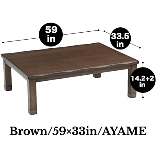 BJDesign Kotatsu - Japanese Heated Table - Wooden Chabudai Furniture with 120V Electric Heater - Low-Lying Dining and Work Desk with Temperature Control Knob (59x33in, Brown)