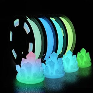3d printer filament bundle, glow in the dark filament multicolor, green, blue and blue-green, pla filament 1.75 mm, dimensional accuracy +/- 0.03 mm, 250g x 4 pack