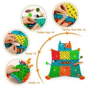 AWOOF Cat Mat, Cute Soft Catnip Mat, Cat Activity Mat Machine Washable Catnip Toys Interactive Cat Toys for Indoor Cats, Self-Warming Crinkle Mat Cat Blanket for Small Medium Large Cats with 7 Pockets