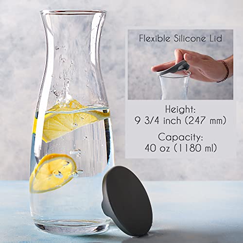 CRYSTALIA Glass Carafe with Lid, Drink Pitcher and Plastic Carafe Lid for Water Milk Iced Tea or Lemonade, Clear Glass Orange Juice Bottles for Mimosa Bar Supplies, Large Glass Container for Fridge
