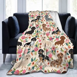 majoug cute dachshund pattern sausage pattern throw blanket soft lightweight cozy premium flannel warm bed blanket for bedroom living couch all seasons 60"x50"