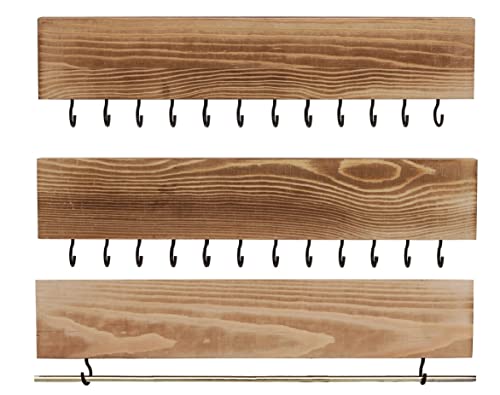 LASHMADY Jewelry Organizer, Wall Mounted Jewelry Organizer, Rustic Wood Hanging Rack, Jewelry Display For Necklaces, Bracelets, Rings, Earrings, Necklace Holder, Set of 3