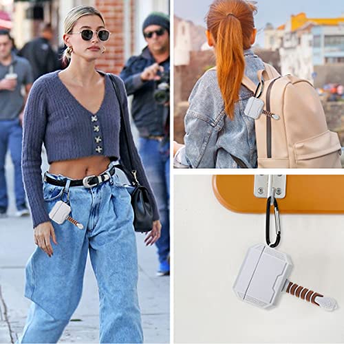 TOLUOHU 6In1 Accessories for Hammer AirPods Pro Case with Keychain, 3D Anime Cute Silicone Cover Fashion Cool Protective Cover Compatible Airpods Pro Ear Hook for Kids -Thor Hammer