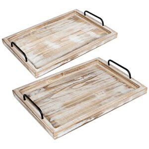creekview home emporium wood serving trays - 2pk nesting serving trays with handles decorative wooden serving tray set